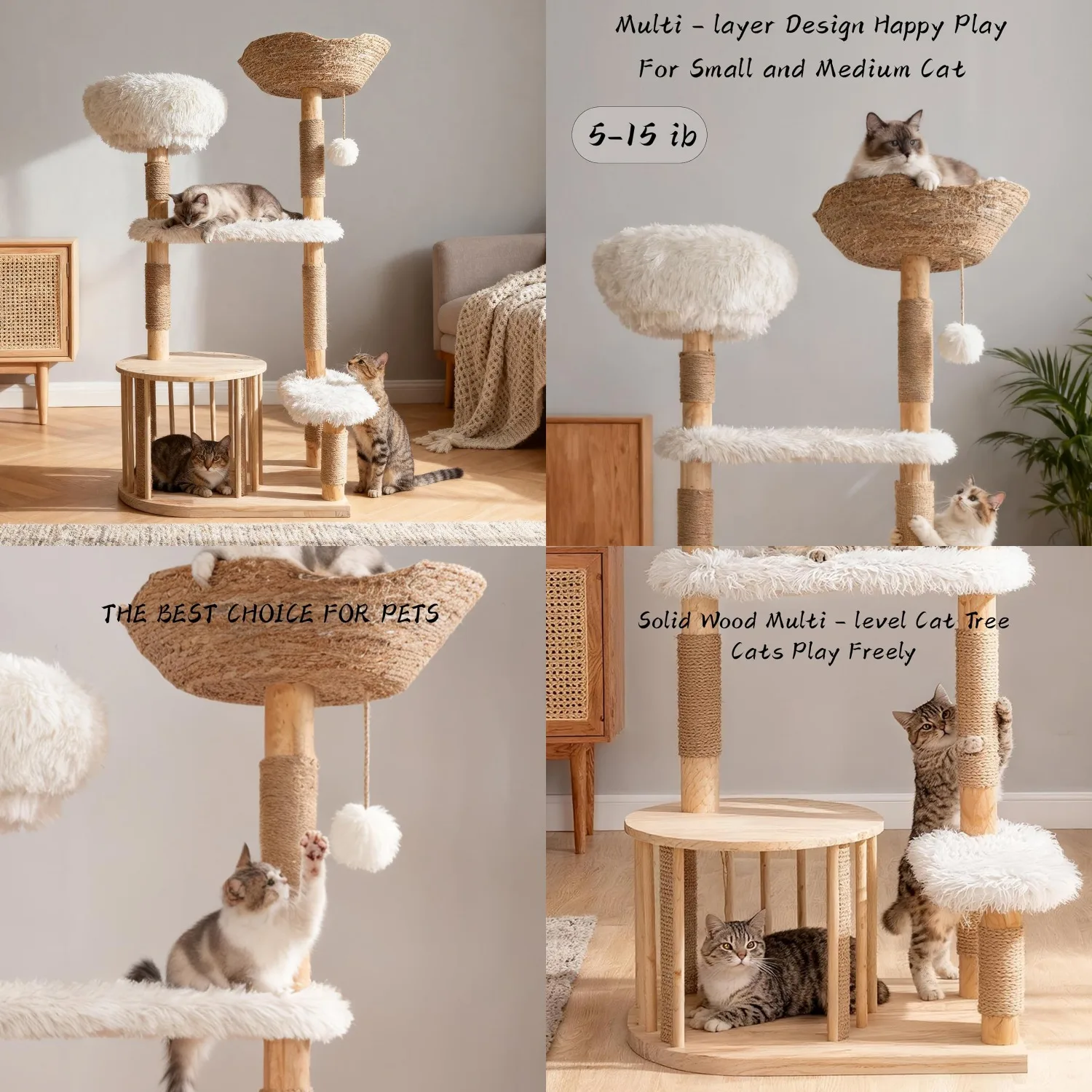 51 Modern Cat Tree Tower for Indoor Cats, Natural Solid Wooden Cat Tower with Sisal Scratching Post, Luxury Cat, Customized