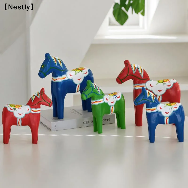 1/2PCS Dalecarlian Horse Ornament Novelty Traditional Home Decoration Collection Souvenir Memento Swedish Dala Horse 〔Nest〕