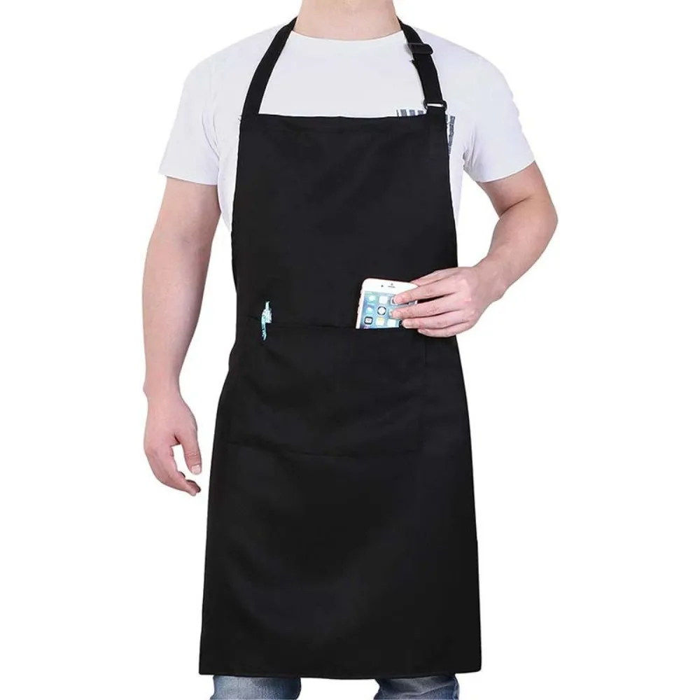 

Multi-functional Pocket Apron Solid Color Hanging Neck Household Waterproof Apron Adjustable Oil Resistant Unisex Work Clothes