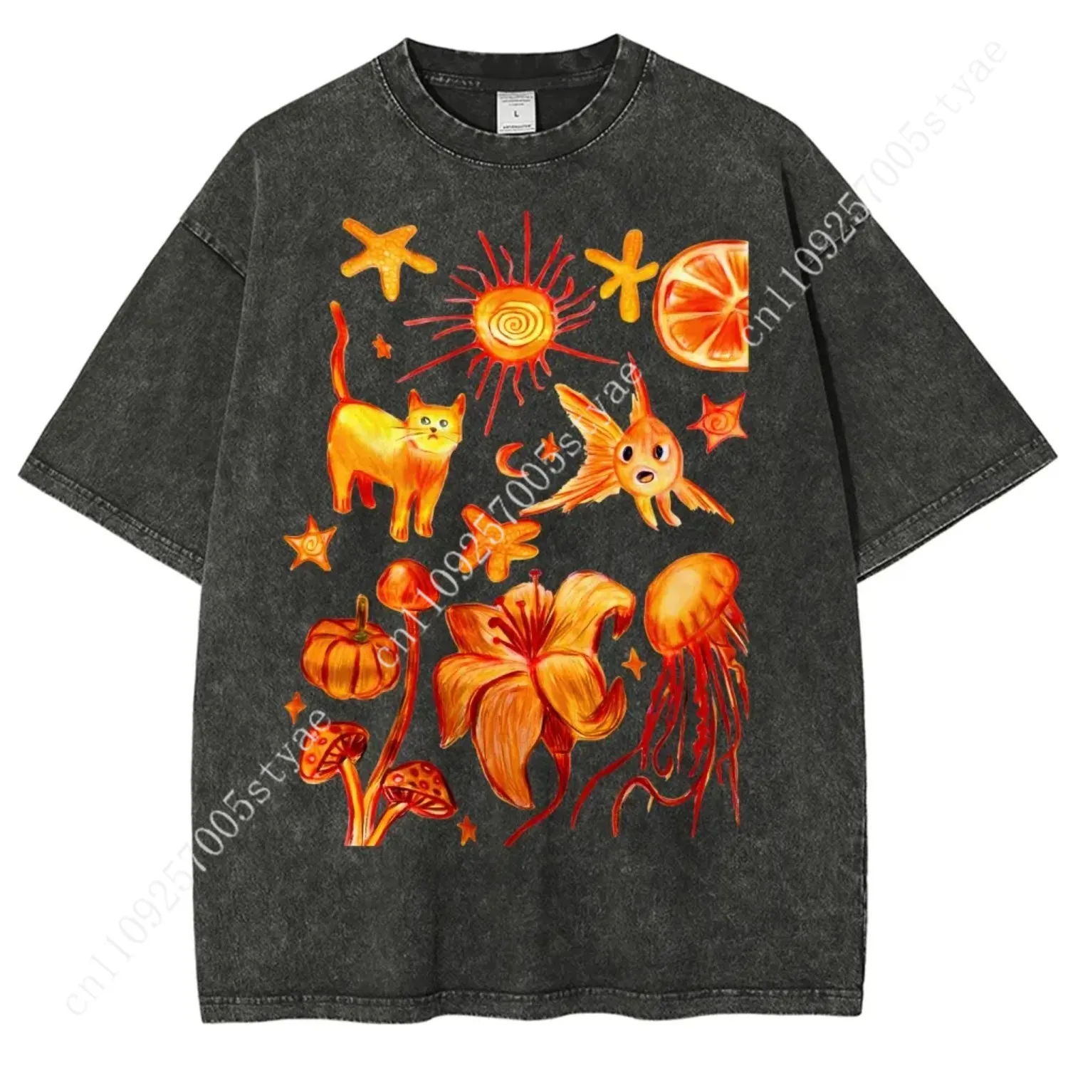 Orange World Retro Hand Painted Whimsical Orange Nature Vintage Tee 90s Graphic Tees Men's T Shirts Graphic Tee T Shirts Funny G