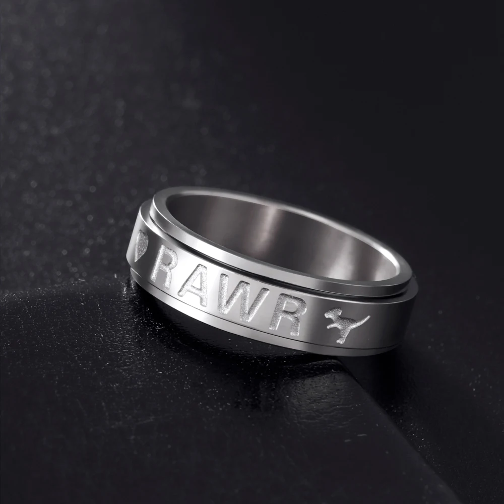 COOLTIME RAWR Letters Anxiety Fidget Spinner Ring Women Stainless Steel Water Fire Earth Air Alchemical Symbol Ring Jewelry Gift