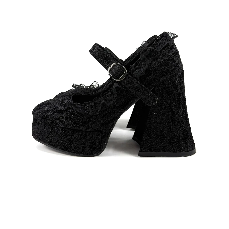 2026 New Y2K Punk Gothic Dark Lolita Mary Jane Platform Shoes, Black Lace Round Toe Block Heel,12cm Chunky Sole Spicy Girl Shoes