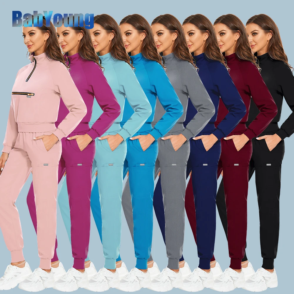 

Wholesale Fashion Scrub Suit Hospital Doctor Nurse Working Scrub Uniform Solid Color Unisex Surgical Scrub Set for Women Joggers