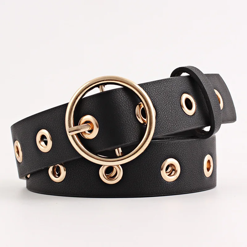 

Women Round Buckle Hole Fashion Versatile Belt Solid Black Casual Belts 2023 New Simple Versatile Elegant White Women Belt