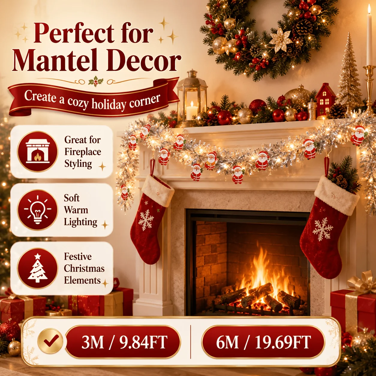 118.11/236.22inch Christmas Lights Decoration LED Battery Powered Santa Claus Snowflake Snowman Rope Christmas Holiday Party Lights Indoor And Outdoor Home Decoration