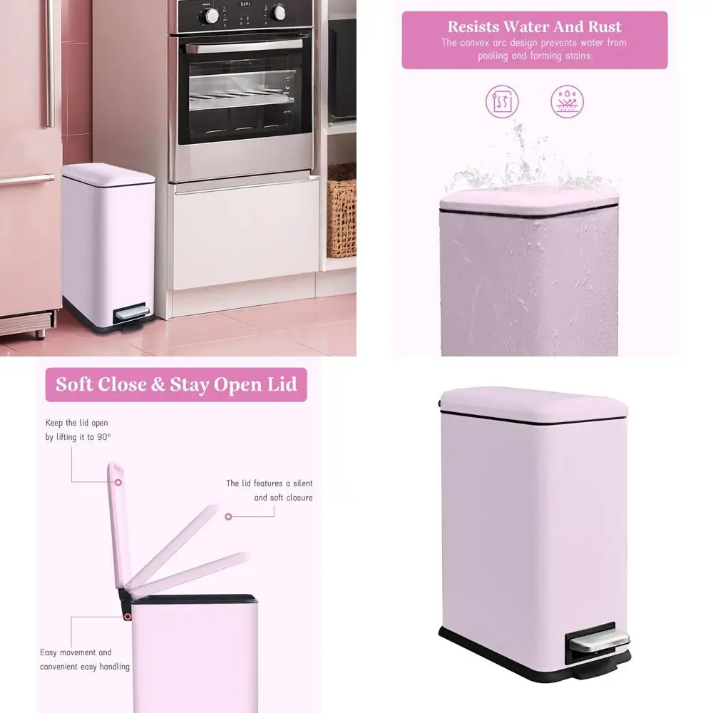 

Stainless Steel Bathroom Trash Can, 2.6 Gallon, 10L Rectangular Step Bin with Removable Liner for Home & Office