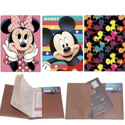 Disney-Capa de passaporte feminina em couro PU, bonito estampa Lilo e Stitch, capa protetora de documentos de viagem, porta-cartões de identificação Mickey Mouse