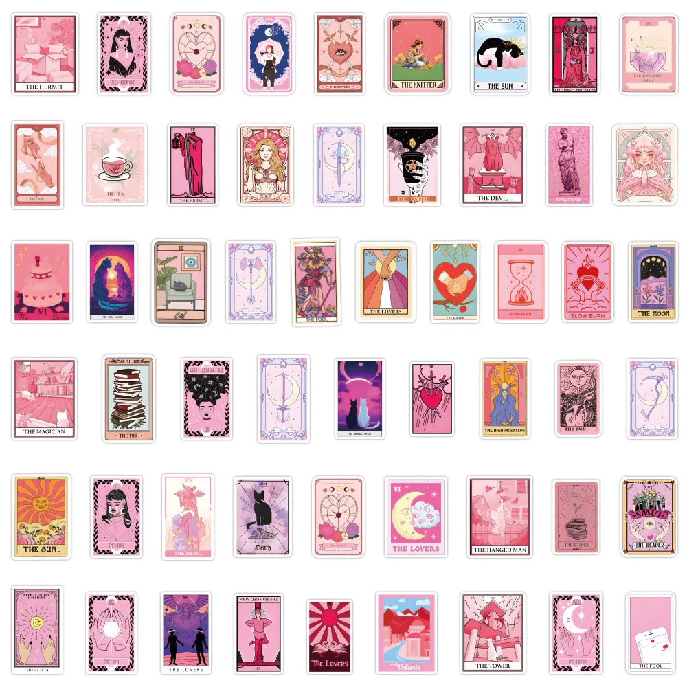 10/30/50/110PCS Cat Pink Tarot Stickers Aesthetic DIY Decoration Skateboard Laptop Suitcase Phone Car Guitar Cute Graffiti Decal