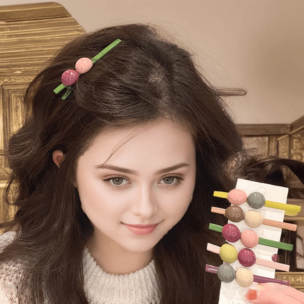 

5pcs Sweet Candy Color Hair Clips Set - Minimalist French Barrettes, Dainty Snap Clips for Side Bangs & Updos