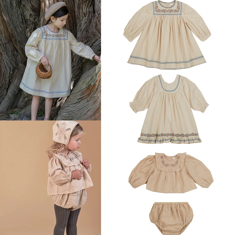 

2022 New Spring Summer APO Brand Girls Cute Long Sleeve Embroidery Princess Dress Baby Child Outwear Clothes Fashion