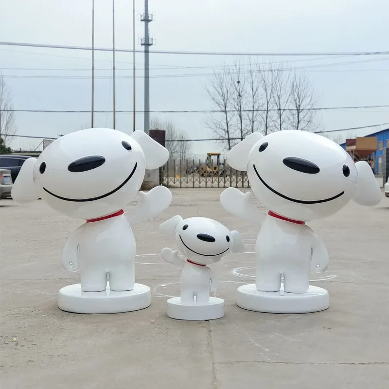 Customize online celebrity cartoon FRP dog sculpture doll dog mascot model living room shopping mall outdoor floor decoration.