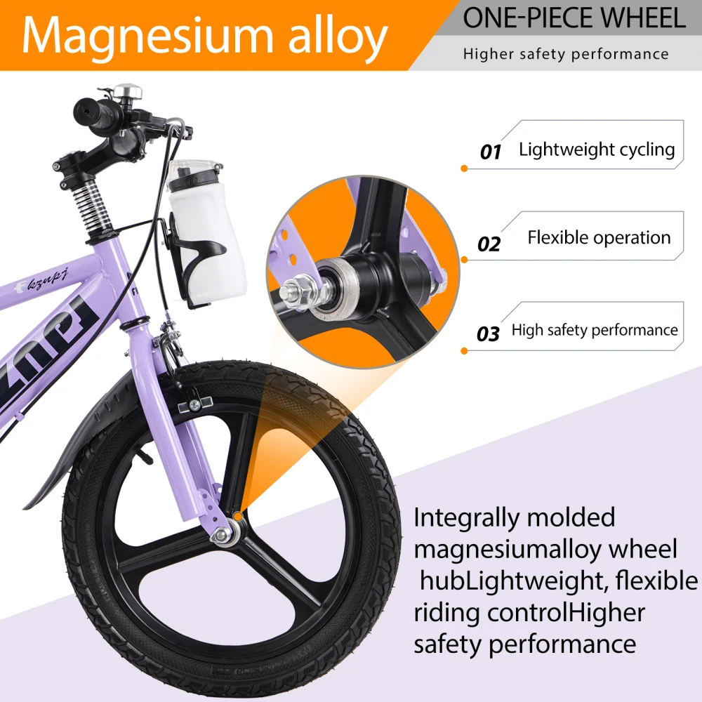 Kids Bike 18 Inch – High Carbon Steel Frame, Magnesium Alloy Wheels, Training Wheels with Night Glow, Adjustable Seat, Water Bottle – Girls & Boys Bicycle Ages 3-9, Toddler Bike - view 4