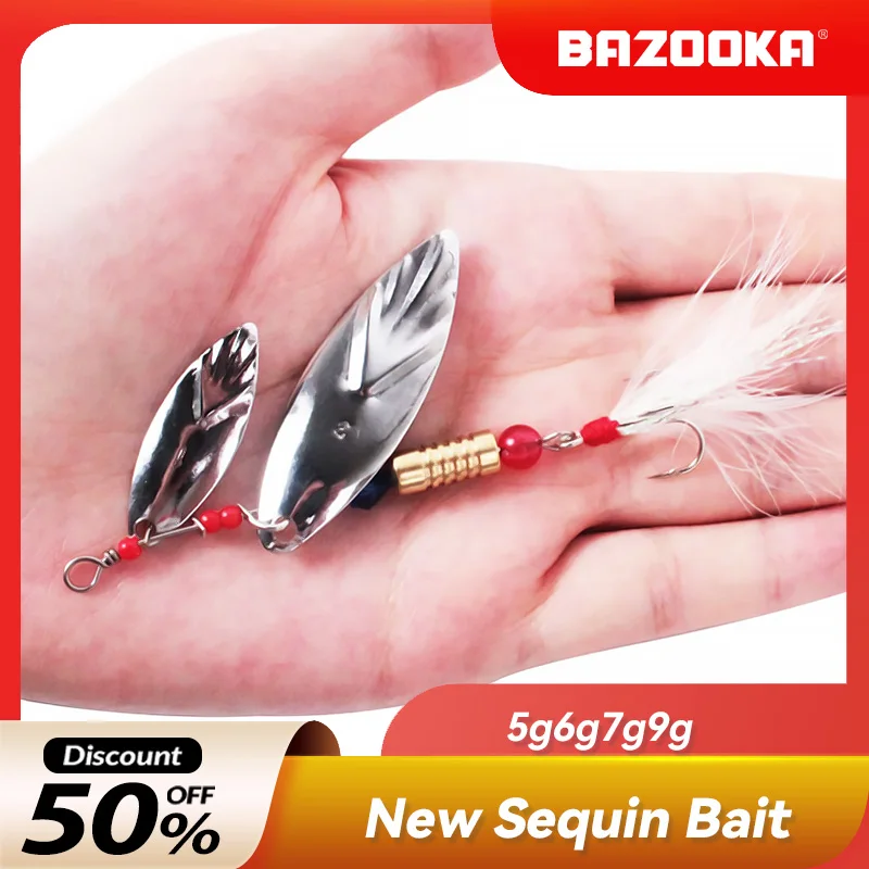 

Bazooka 5g-9g Metal Spoon Sequins Tackle Hard Bait Lsca Artificial With Feather Hook Pike Fishing Lure Bass