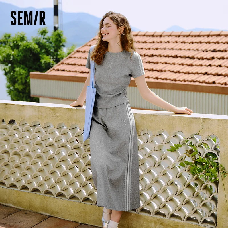 

Semir Suit Women Short Top High-waisted Midi Skirt 2025 New Summer Stitched Lace Two-piece for Summer Social Events