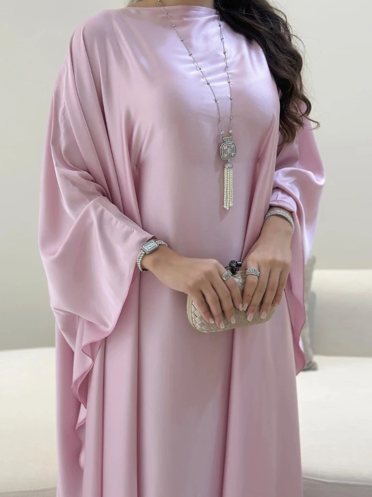 Eid Ramadan Muslim Dress for Women Bat Sleeve Solid Color Maxi Jalabiya Vestidos Largos Dubai Party Evening Dresses summer 2024