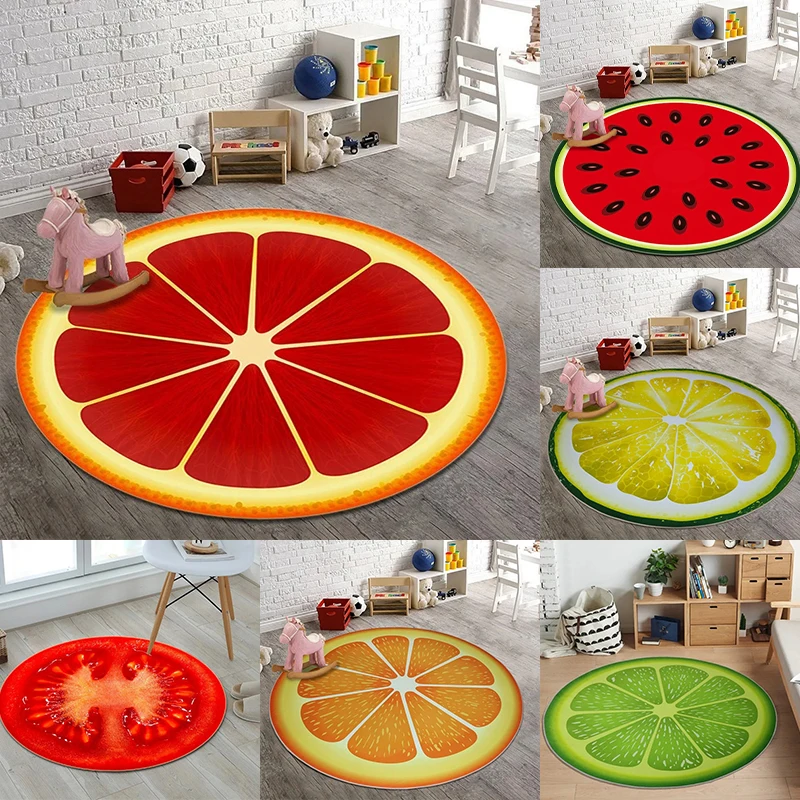 Tropische Fruchtmatte, saftiger Druckteppich, runder weicher Teppich, umweltfreundlich, rutschfeste Bodendekoration für Wohnzimmer, Kinderzimmer, Kinderzimmer