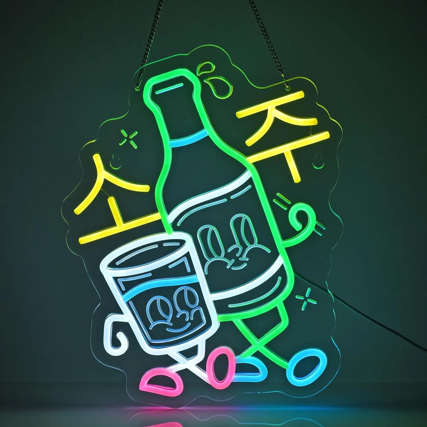 Letrero de neón con tema de Soju coreano regulable por USB con bonita botella de cristal de dibujos animados para Bar, Pub, decoración de fiesta en casa, regalo de iluminación LED divertido