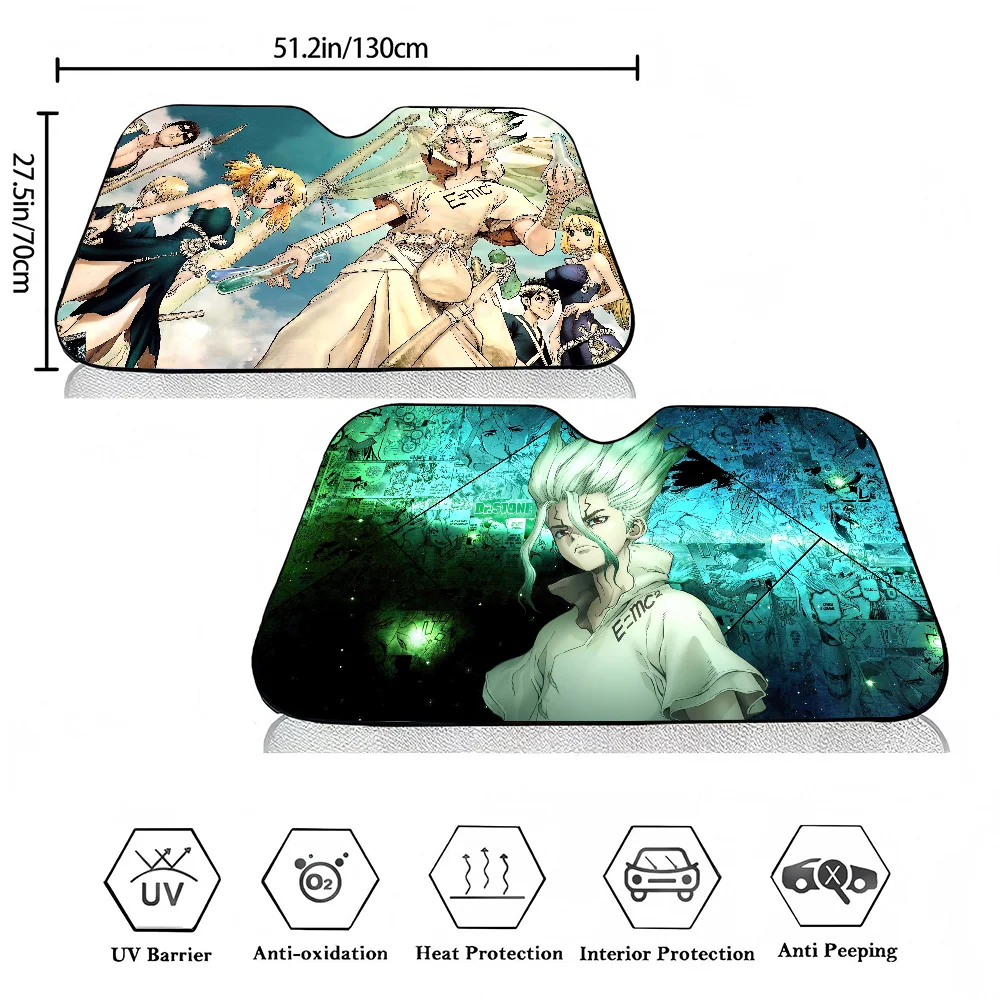 Японский солнцезащитный козырек в стиле манга Dr STONE, складное переднее лобовое стекло автомобиля 70x130 см, крышка лобового стекла автомобиля, теплоотражатель