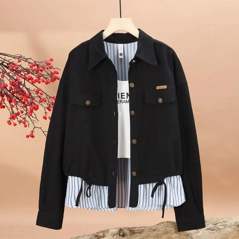 

Женская джинсовая куртка из двух предметов, весна-осень 2023, новая женская ковбойская верхняя одежда с лацканами, женское корейское пальто для отдыха