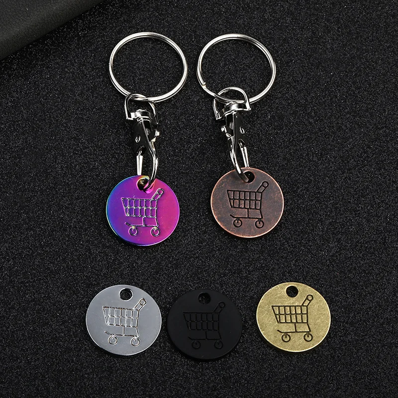 Cross border European and American Supermarket Handpushed Shopping Cart Logo Coin Metal Token Lobster Chain Creative Keychain