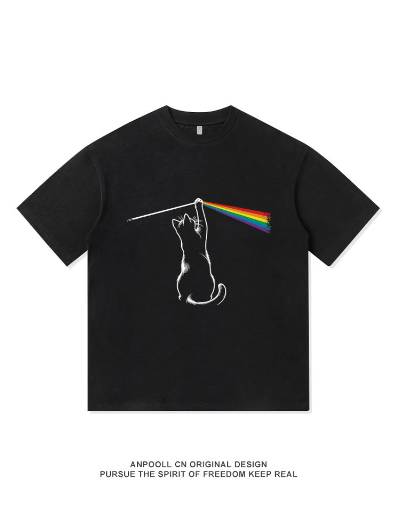 

Мужская летняя футболка с коротким рукавом и принтом Pink Floyd Cat Linkage Rock в стиле ретро, из плотного американского хлопка