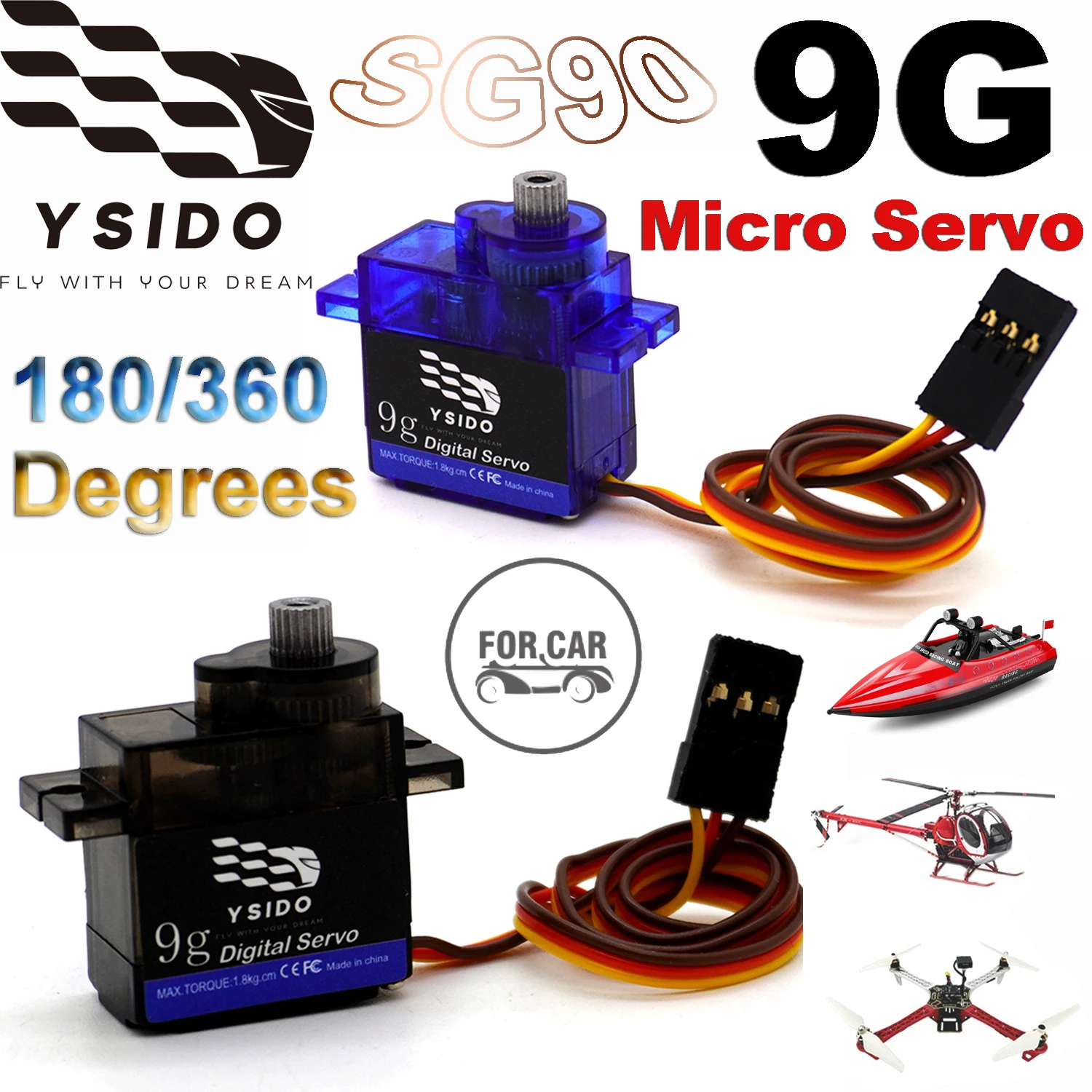 YSIDO SG90 9G Micro Servo Motorsteuerung 180/360 °   für RC Roboterarm Spielzeug Starrflügelflugzeug Hubschrauber Flugzeug Auto Boot Modell DIY