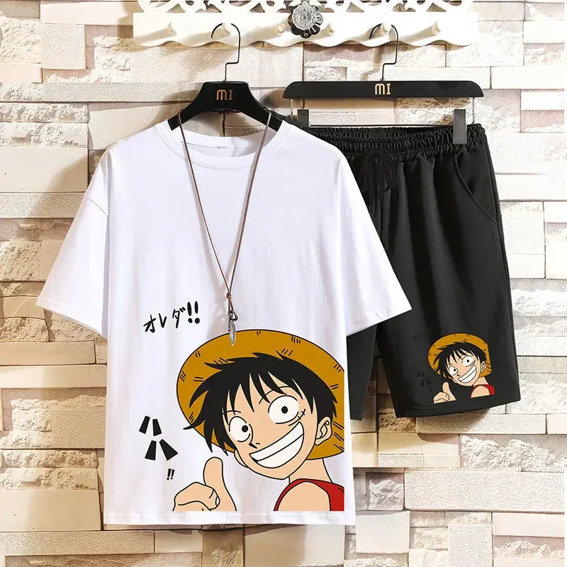 

Men's One Piece Luffy 2026 Summer Outfit Luffy Thumbs Up Print Short Sleeve T-Shirt & Shorts Breathable Casual Anime Tracksuit