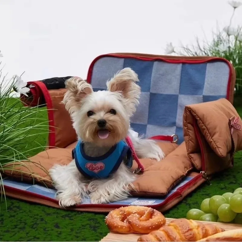 FurStarPet Carry Bags Vintage Cotton Dog Carrier Travel Bag For Bichon Maltese Puppy Outing Dog Carrier Bag Breathable Airline