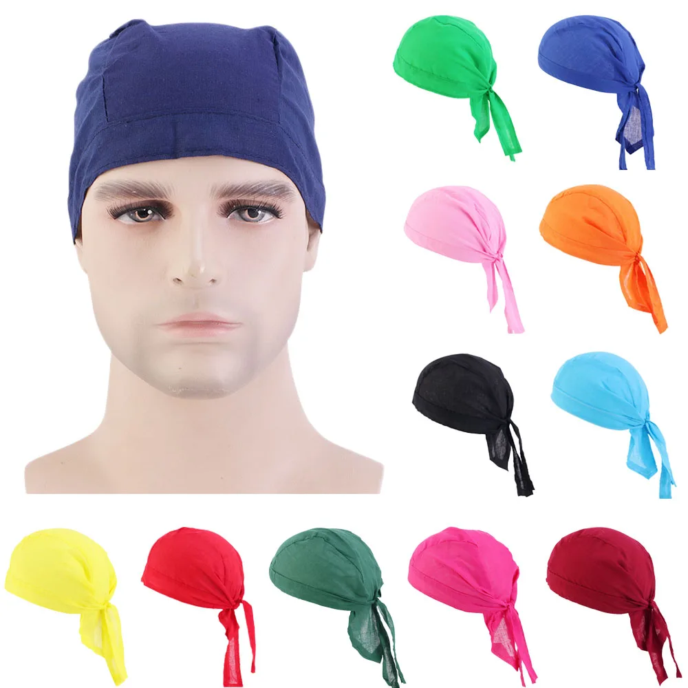 

Unisex Women Men Bandana Hat Cotton Unisex Durag Solid Color Breathable Chemo Turban Fashion Headwrap Headwear Pirate Head Scarf