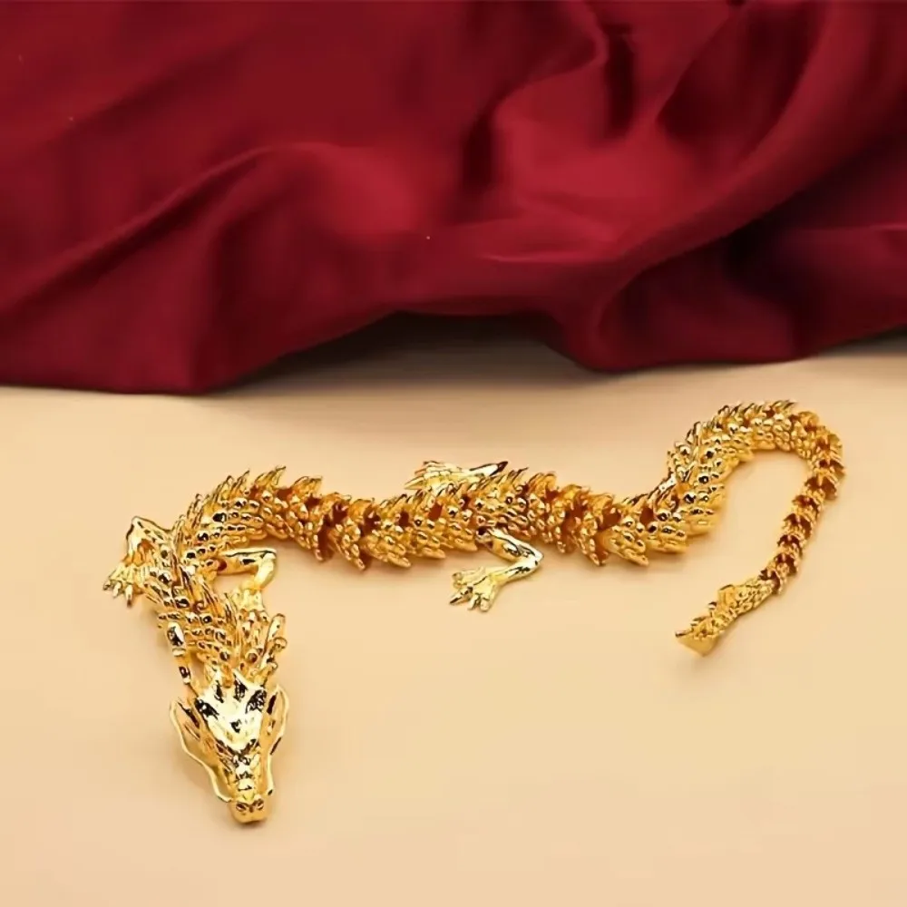 Majestic 3D Alloy Golden Dragon Statue with Movable Limb Symbol of Power and Good Luck Five-Clawed Golden Dragon Ornament