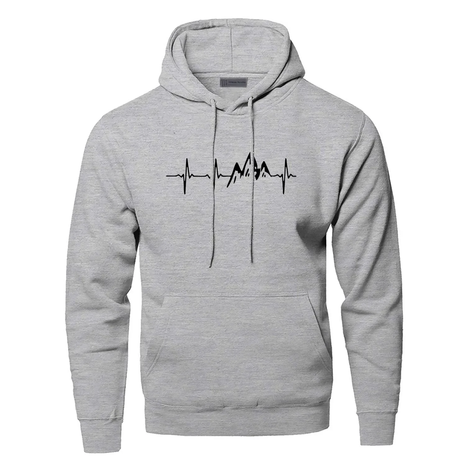 Mountain Heartbeat Hoodies Sweatshirt Herren Sound Ray Diagramm Kapuzenpullover Hoodie Winter Herbst Druck Schwarz Grau Sportbekleidung