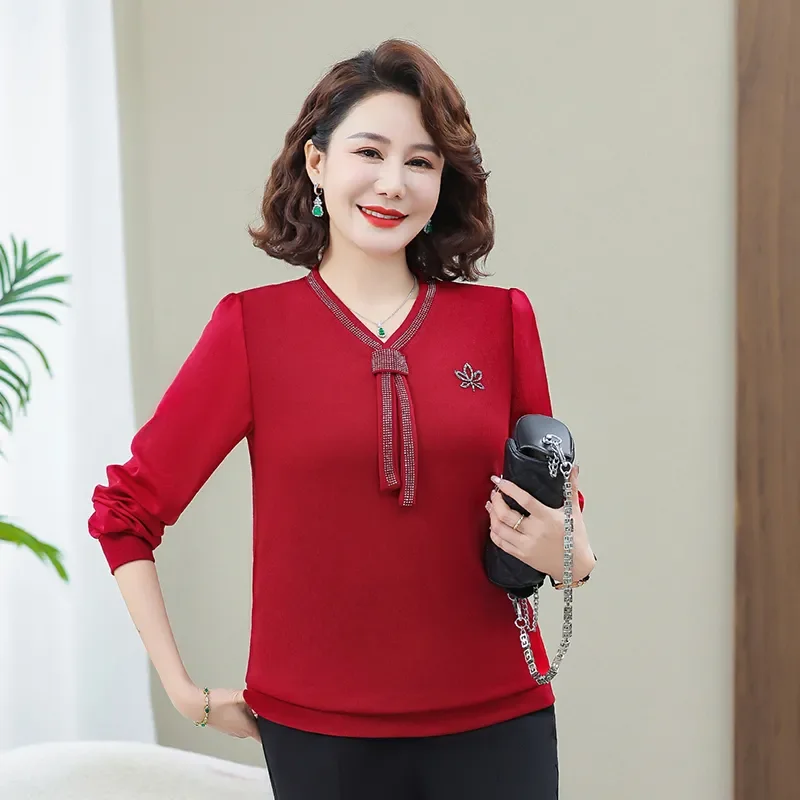

Stylish Chic Women's Long Sleeve V-Neck Sequined Ribbon Loose Slimming Shirt