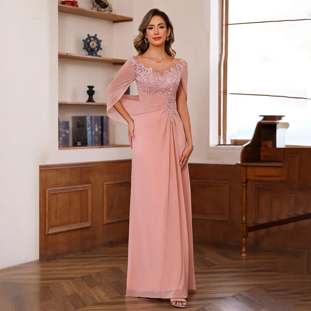 

VICTORIA Elegant Mother of the Bride Dress for Women 2025 Lace Applique Pleated Scoop Chiffon Formal Wedding Guest Party Dresses