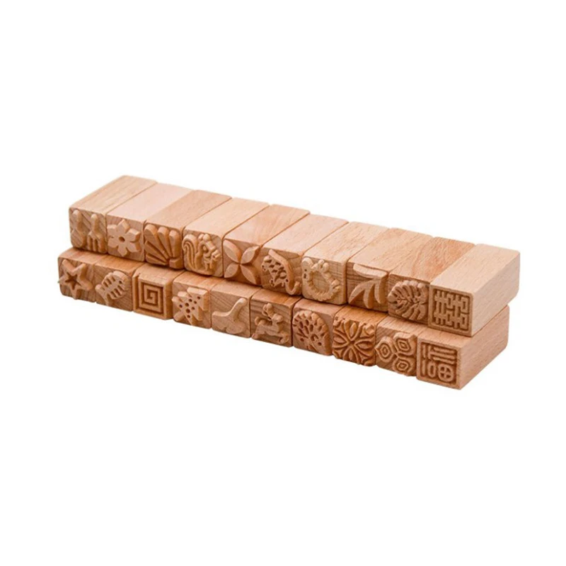 Pottery Tool Wooden Emboss Stamps Column Natural Printing Blocks Mixed Patterns Texture Stamp For Polymer Clay Diy Ceramic Craft