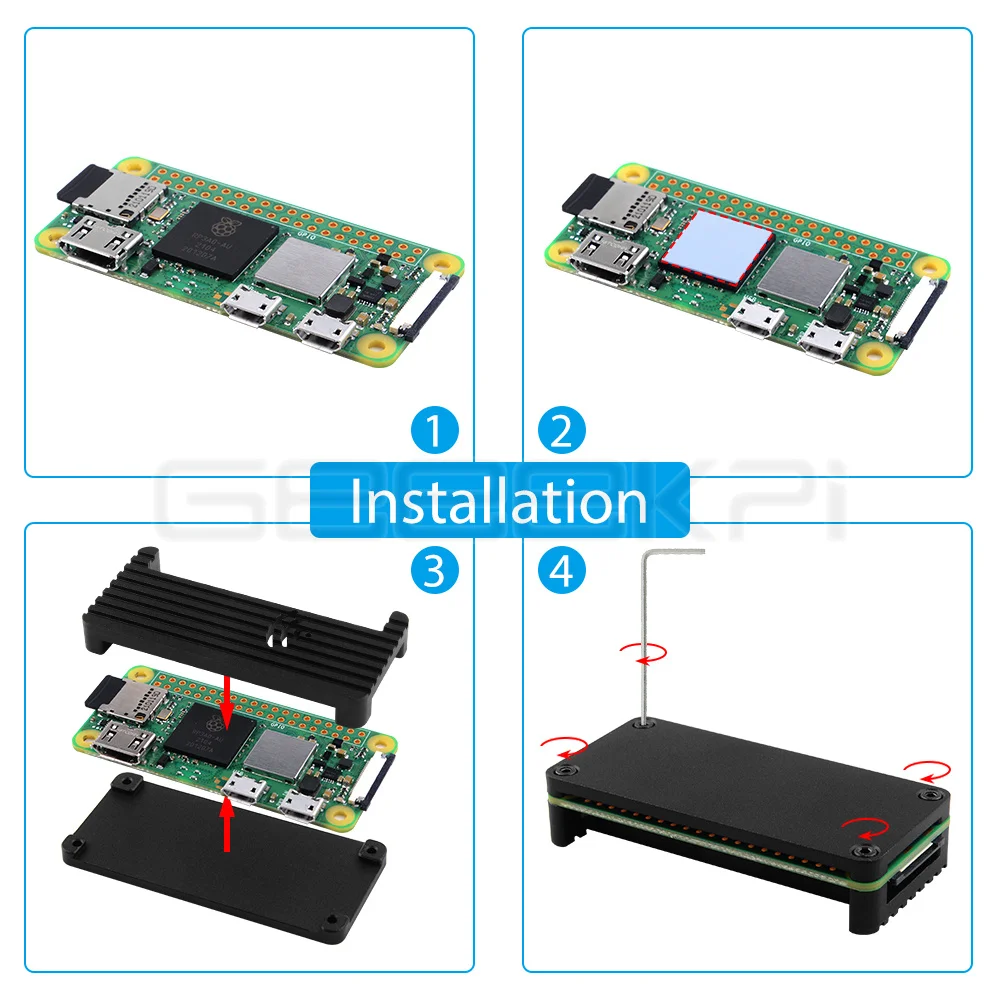 GeeekPi Raspberry Pi Zero 2 W Aluminum Enclosure CNC Armored Shell Case with Heatsink GPIO Header Passive Cooling