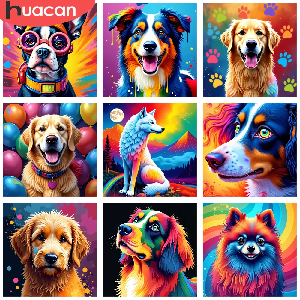 

HUACAN Diamond Mosaic Art Dog Animal Colorful Full Round Diamond Painting Cross Stitch Home Decoration Diy GIft