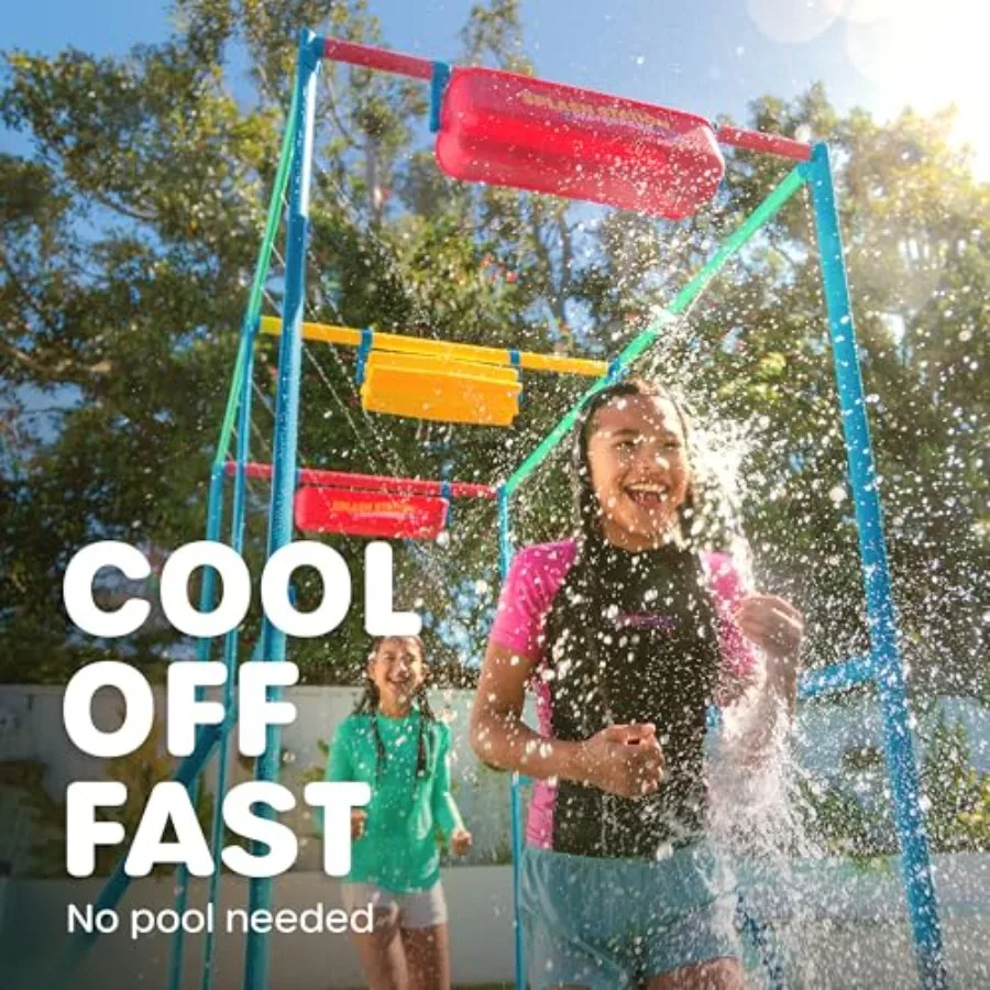 Backyard water park for kids: XL splash station with sprinklers buckets durable plastic blue/red UV-resistant and easy assembly