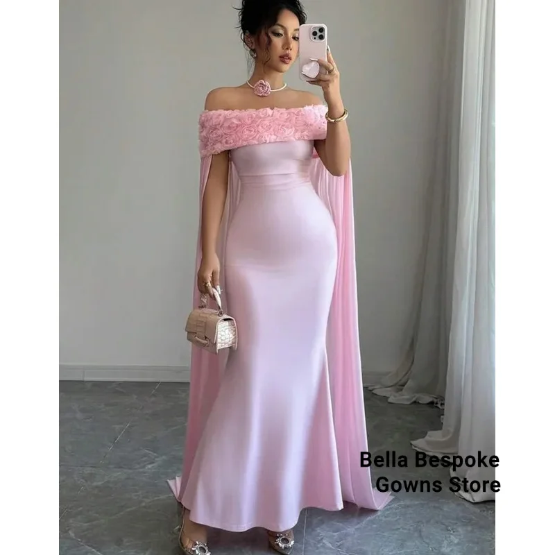 

Customized Saudi Sexy Pink Prom Gown Women's Off-the-Shoulder Floral Party Evening Dress Floor-Length Formal Occasion Dresses