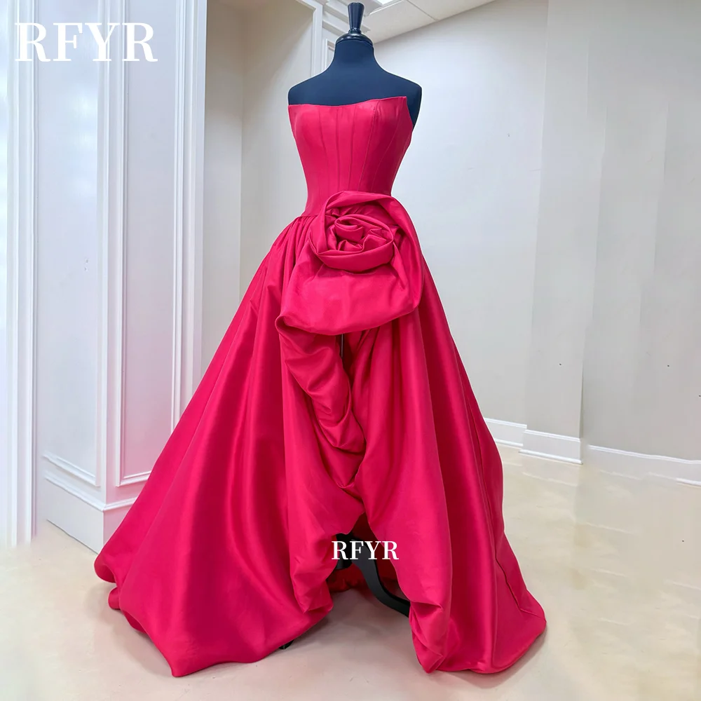 Vestido de Fiesta Rojo RFYR, Vestido de Noche Largo, Vestido de Fiesta con Flores Grandes, Vestido Formal con Varillas, Personalizado