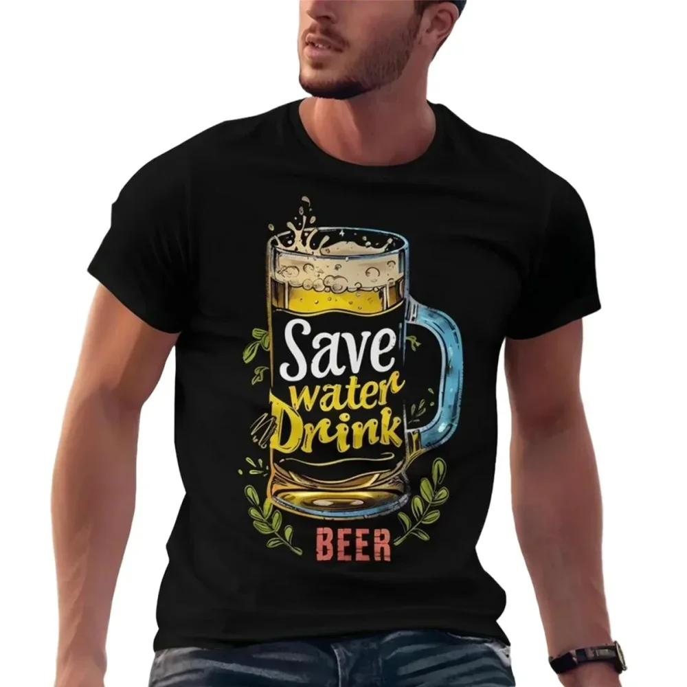 Nuevas camisetas para hombre, camisetas con estampado de España y bebidas de cerveza, camiseta divertida de manga corta, camiseta de verano con cuello redondo, ropa para hombre, camisetas Y2k