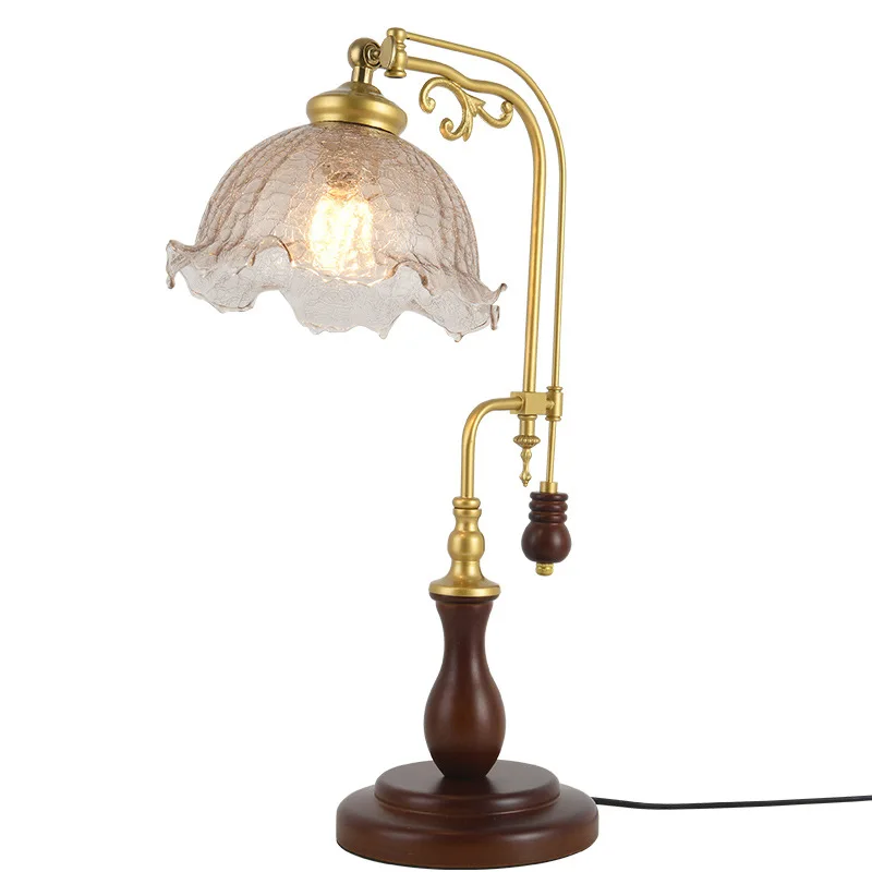 Study bedroom bedside adjustable angle retro desk lamp medium antique solid wood living room decorative atmosphere  lamp