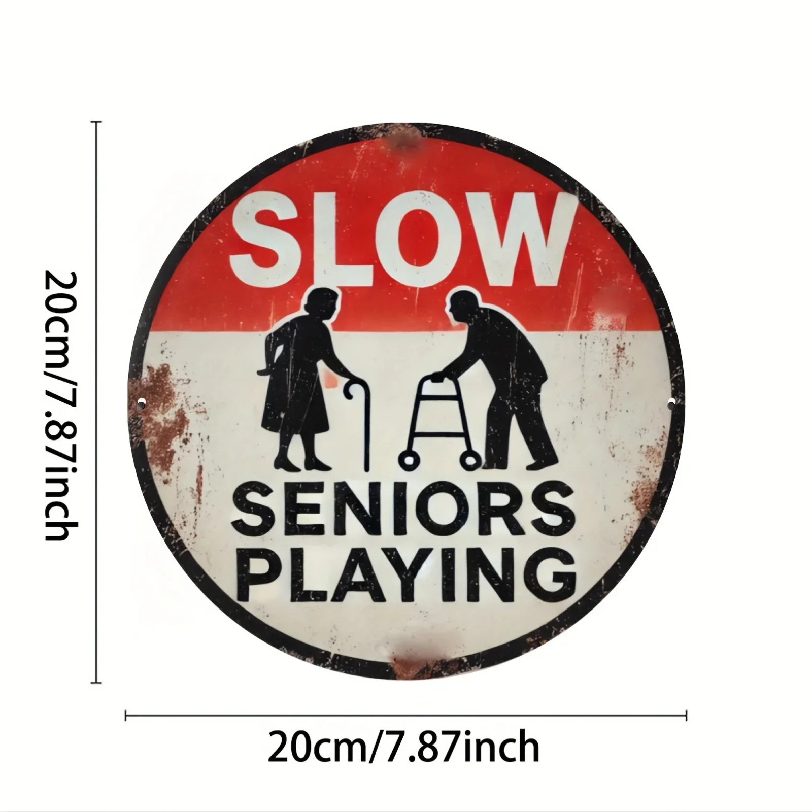 1pc 2D Flat Round Metal Tin Sign 20x20 Inch Slow Seniors Playing Vintage Wall Plaque Courtyard Funny Decor