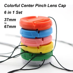 6 in 1 Set Colorful Center Pinch Lens Cap Lid Universal 37 40.5 43 46 49 52 55 58 62 67 mm Orange Yellow White Blue Pink Green