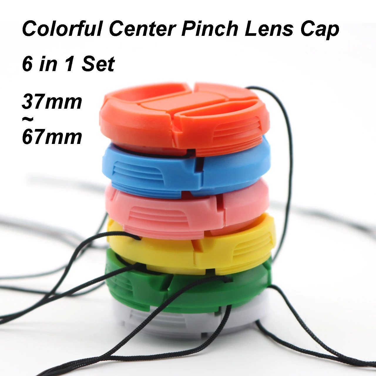 6 in 1 Set Colorful Center Pinch Lens Cap Lid Universal 37 40.5 43 46 49 52 55 58 62 67 mm Orange Yellow White Blue Pink Green