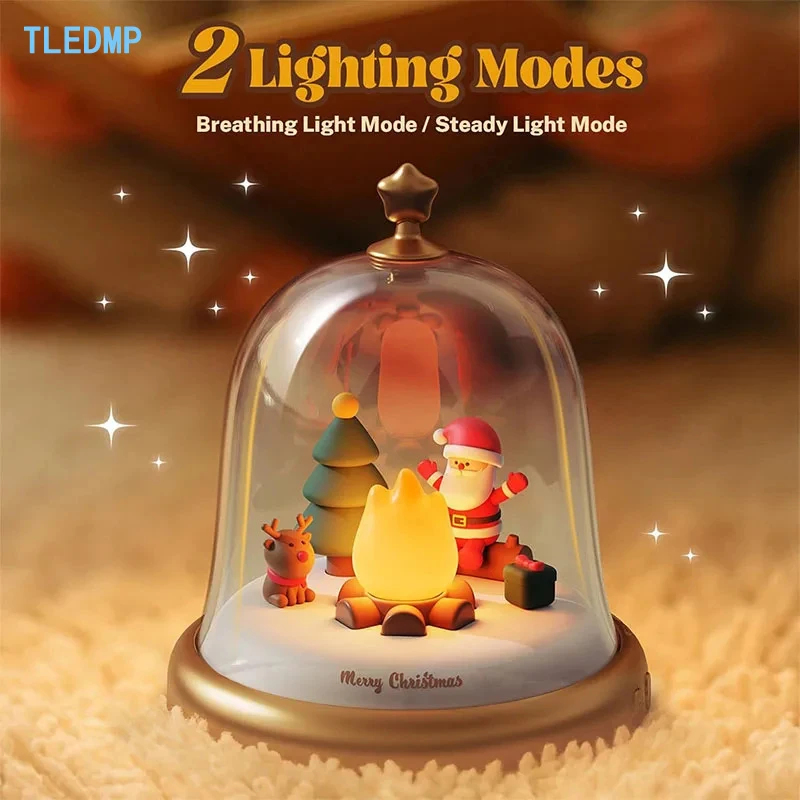 Christmas Music Box Adjustable Light Night Lamp Portable Music Box 6 Songs Rechargeable Warmlight Lamps for Girl Christmas Gift