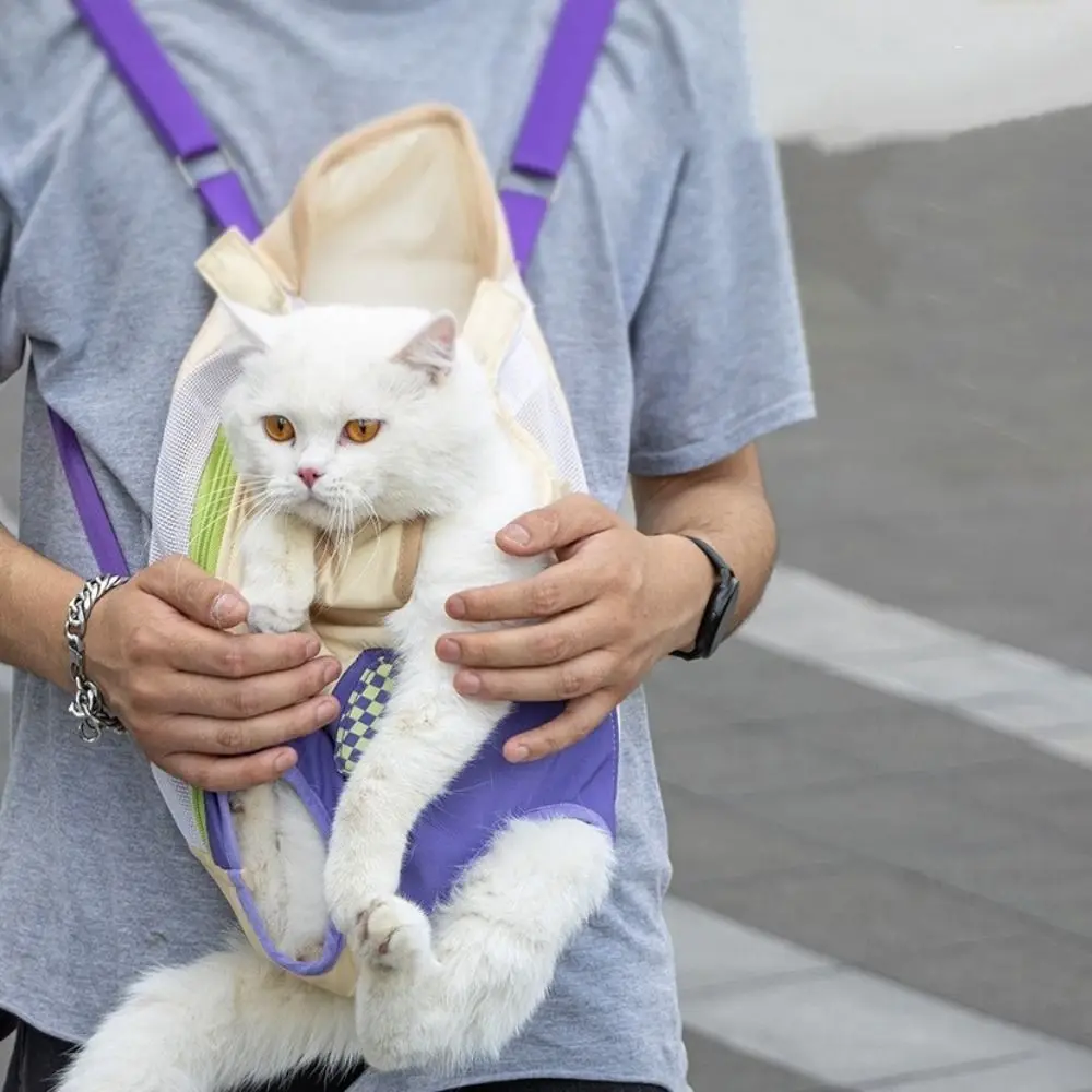 

Hands Free Pet Chest Bag Adjustable Straps Comfortable Pet Backpack Large Capacity Breathable Cat Carrier Bag Outdoor Use