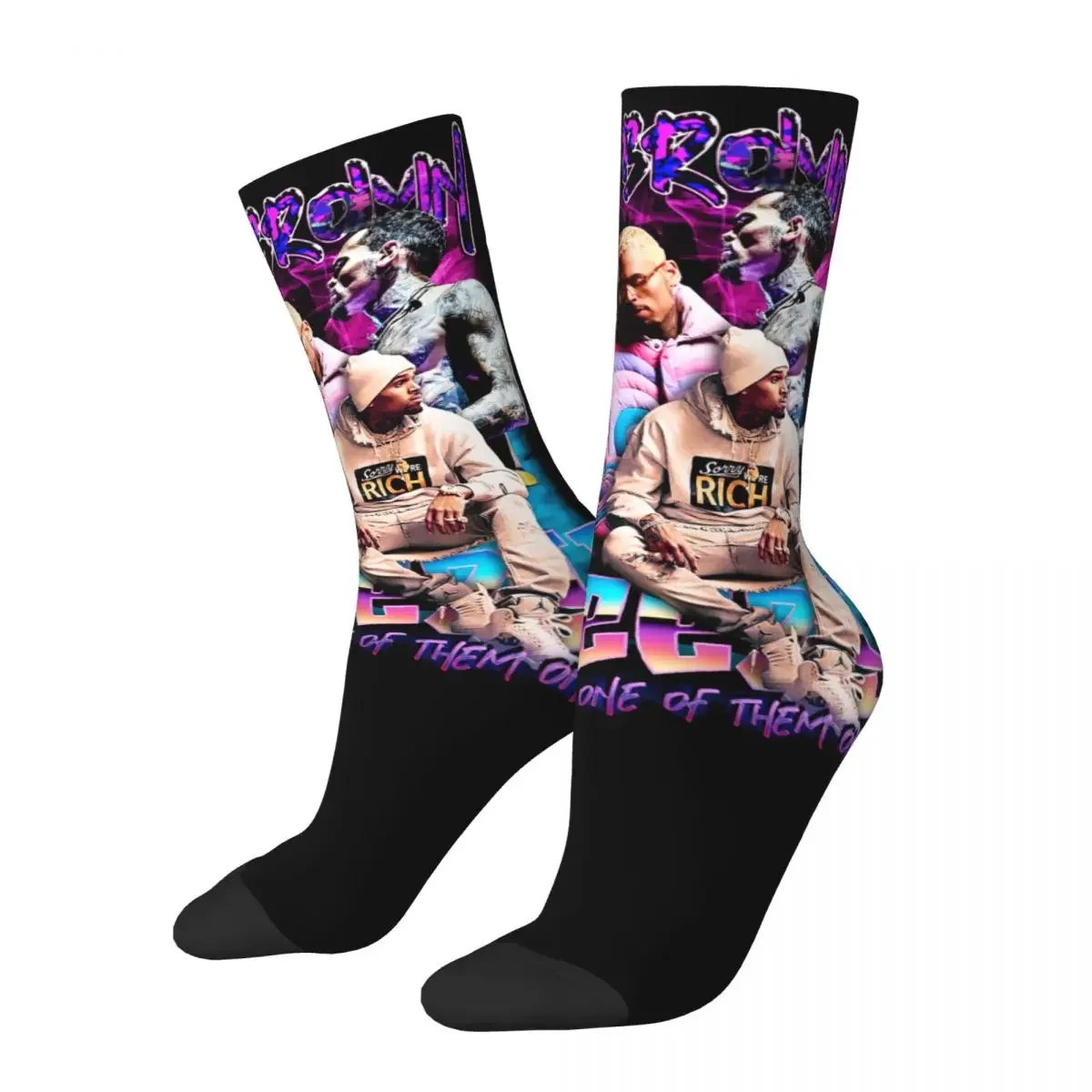 Men Chris Brown Homage 90s Socks Cotton Casual Hip Hop Rapper Socks Novelty Accessories Middle TubeSocks Little Small Gifts