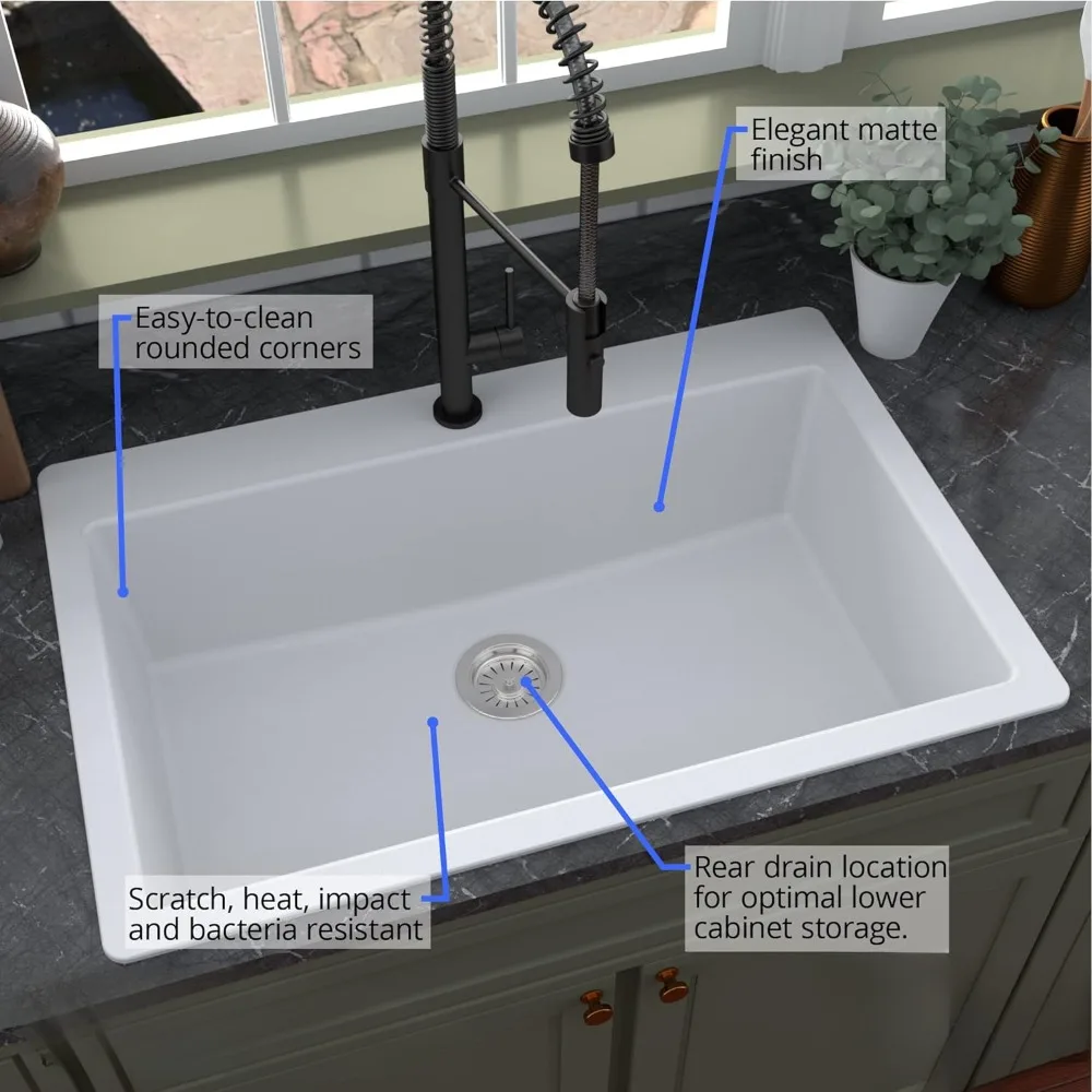 Imagem -03 - Quartz Kitchen Sink com Montagem Superior Grande Tigela Única 33 in