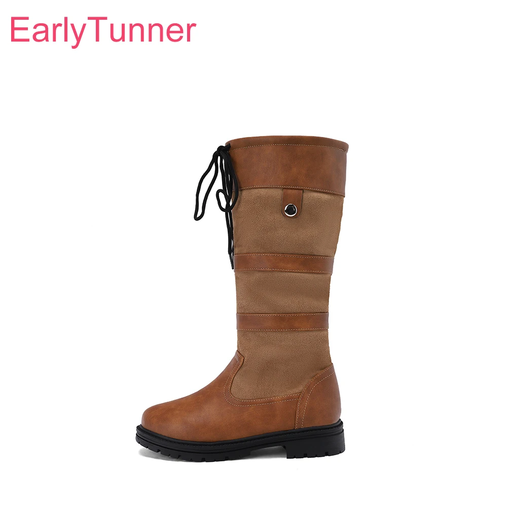 2026 Winter Leisure Women Knee High Boots Round Toe Low Chunky Heels Lady Casual Shoes Large Plus Size 11 46 48 Non-slip