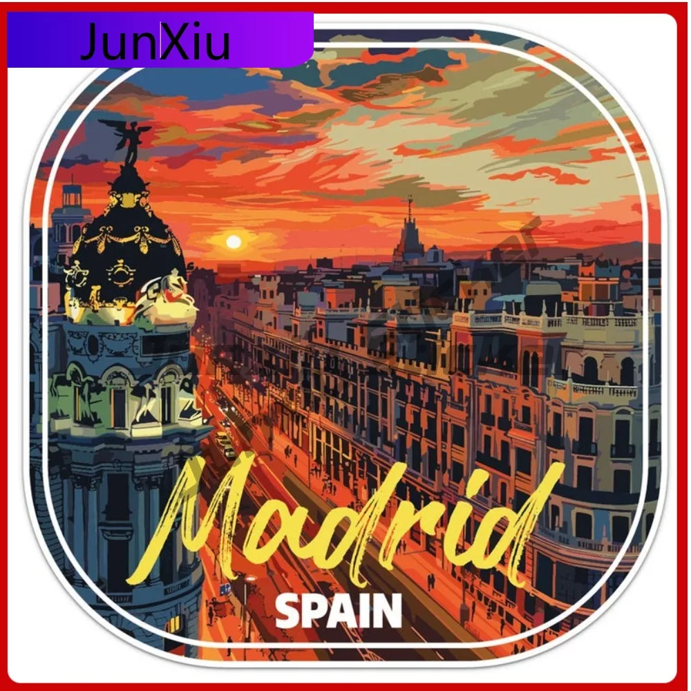 Sunset Spain Madrid Funny Wall Durable Decal Sticker Car Bumper City Boat Fade Resistant Anti Scratch Cool Helmet Window